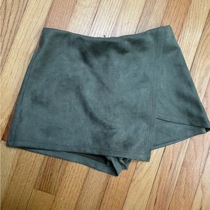 Army Green Faux Suede Skort